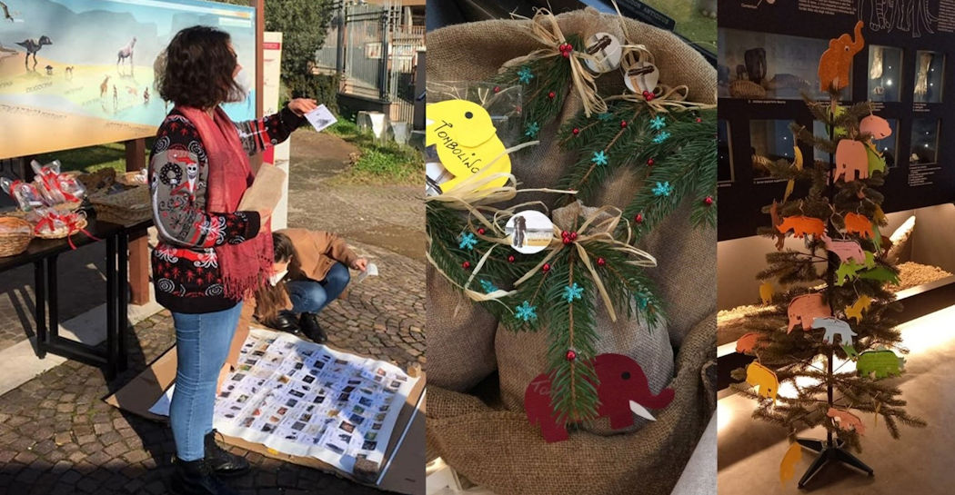 Alcune immagini delle iniziative natalizie al Museo di Casal de’ Pazzi del 2021 (da sx a dx: I volontari del Servizio Civile Universale 2021-22 durante la tombolata; alcuni premi della tombolata; l’albero di Natale decorato dai visitatori) Alcune immagini delle iniziative natalizie al Museo di Casal de’ Pazzi del 2021 (da sx a dx: I volontari del Servizio Civile Universale 2021-22 durante la tombolata; alcuni premi della tombolata; l’albero di Natale decorato dai visitatori)