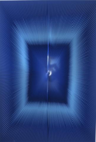 Alberto Biasi Geometria azzurra si muove nel blu 2005 cm 130x90