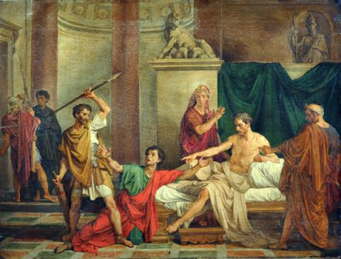 Raffaele Postiglione, L’imperatore Claudio nella casa di Valerio Asiatico -  olio su tela, Galleria Vincent, Napoli