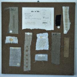 Olio su tela, 1980, oli vari su tessuti diversi, montati su faesite, 47 x 47 cm, collezione Liviano Papa, Arona