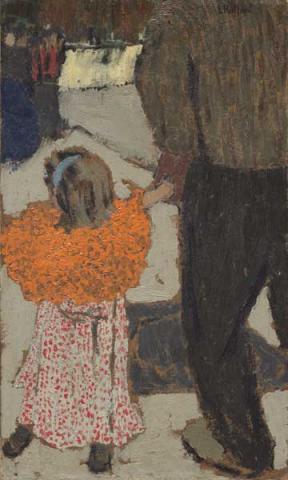 Édouard Vuillard. Bambina con la sciarpa rossa, c. 1891, olio su cartoncino. Collezione Ailsa Mellon Bruce, 1970.17.90