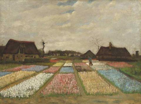 Vincent van Gogh. Campi di fiori in Olanda, c. 1883, olio su tela applicata su legno. Collezione Mr. e Mrs. Paul Mellon, 1983.1.21