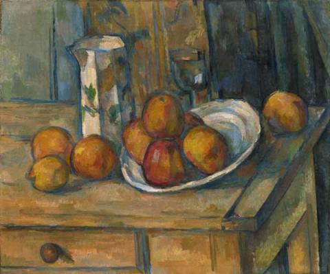 Paul Cézanne. Natura morta con brocca e frutta, c. 1900, olio su tela. Dono W. Averell Harriman Foundation in memoria di Marie N. Harriman,  1972.9.5