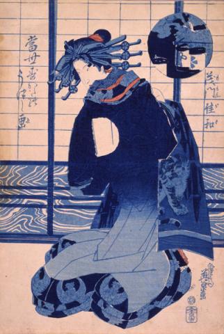 Keisai Eisen - Momongawa dalla serie: Aspetti dello stile moderno, 1830-1844 circa - Silografia policroma, 37.3×24.4 cm - Chiba City Museum of Art